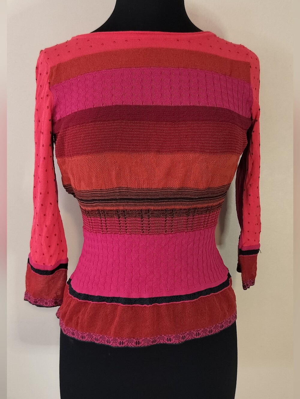 Aldo Martins Pink & Red Striped Knit Top - Picture 1 of 3